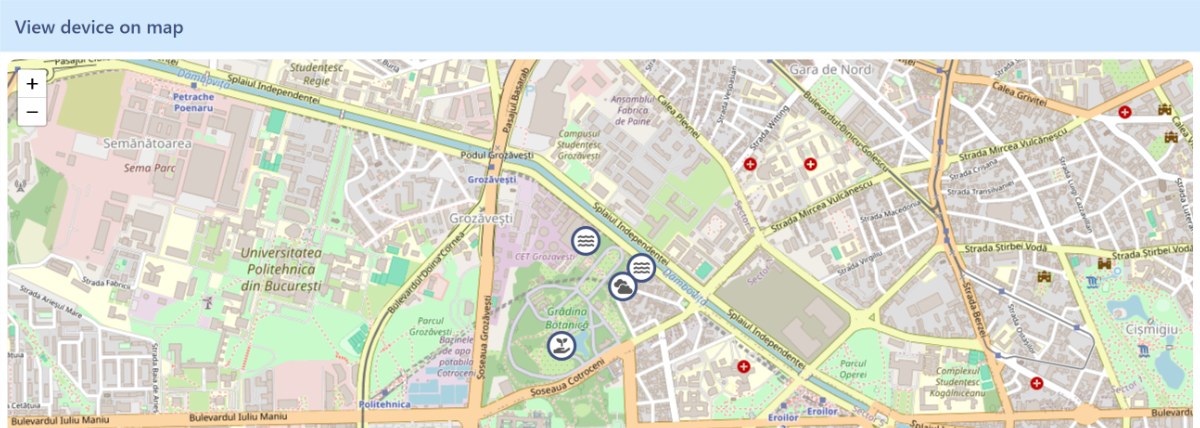 Vision Smart Platform map view with connected devices and clusters plotted over a city map