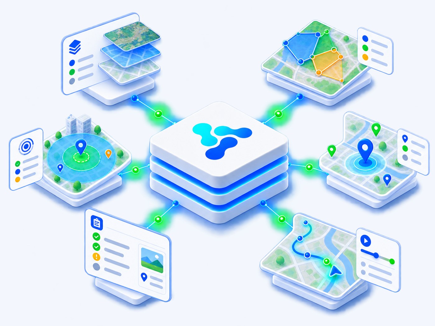 Interactive map in Vision Smart Platform with device locations, zones, areas of effect, map profiles and field notes